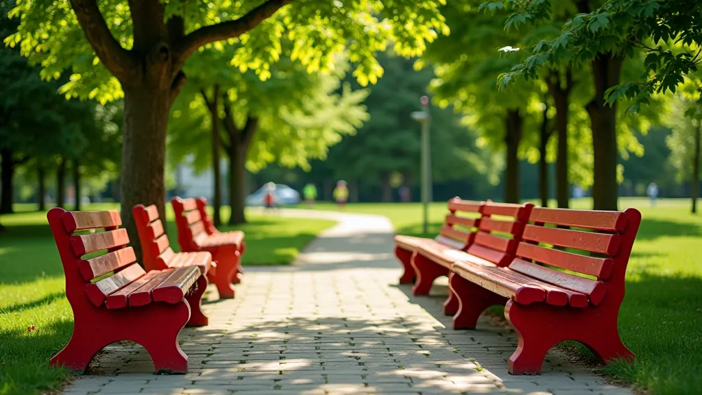 Atpūtas zona Valmiermuižas parkā ar soliņiem un tabulas par parka vēsturi